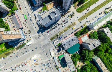 Havacılık şehri manzarası. Şehir manzarası. Helikopter vuruldu. Panoramik resim.