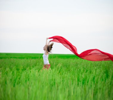 Genç Bayan runing doku yeşil alanı ile. Kadın eşarp ile.