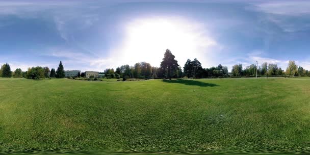 UHD 4K 360 VR Realtà Virtuale di un'area ricreativa del parco cittadino. Alberi ed erba verde al giorno d'autunno o d'estate — Video Stock