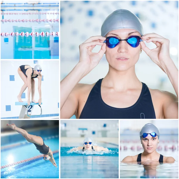 女子游泳运动员在运动的游泳池里 — 图库照片