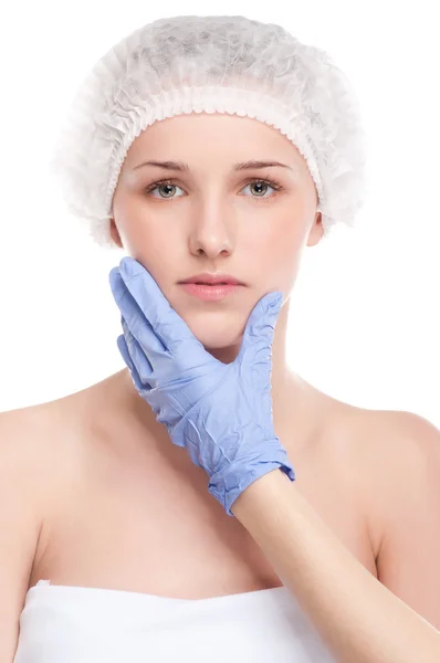 Exame facial médico da mulher — Fotografia de Stock