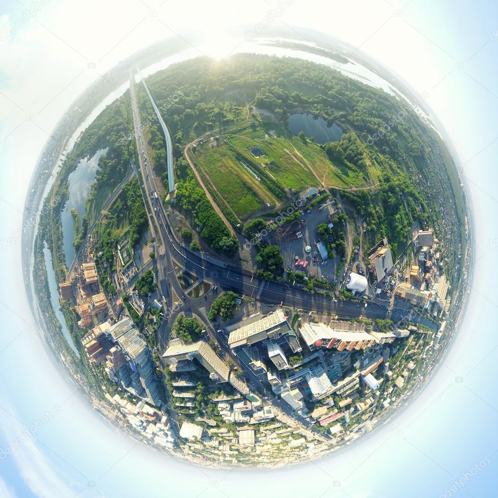 Aerial city view - little planet mode