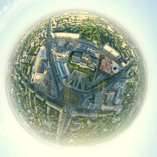 空中城市景观-小星球模式 — 图库照片