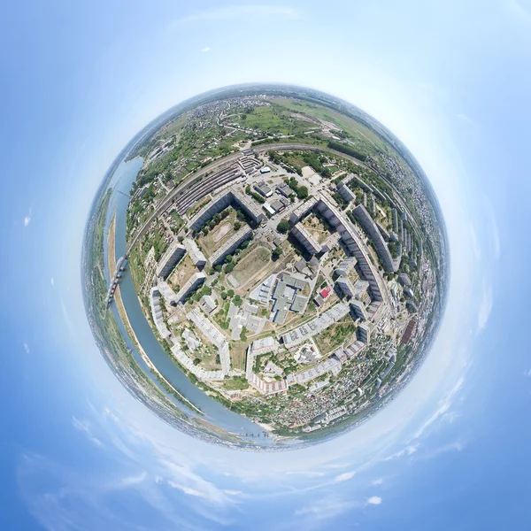 Vista aérea da cidade - modo pequeno planeta — Fotografia de Stock