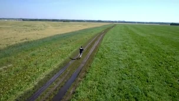 Aerial. Running athlete man. Male runner sprinting during outdoors training. — Stock Video