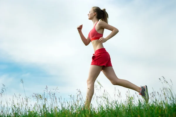 Young woman running summer park rural road. Outdoor exercises. J — Stock Photo, Image