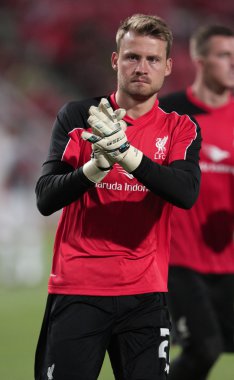 Bangkok, Tayland - Temmuz 14:Simon Mignolet Liverpool actio
