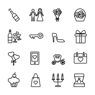 3, vektör eps10 ince bir çizgi düğün Icon set