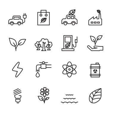 ince çizgi ekoloji simge seti, vektör eps10