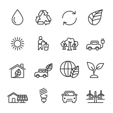 5, vektör eps10 ince bir çizgi ekoloji Icon set