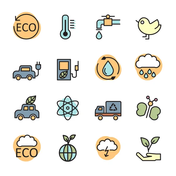 Color línea ecología energía icono conjunto 2, vector eps10 — Vector de stock