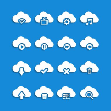 bulut gölge simge seti ile bilgisayar, eps10 vektör