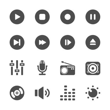 music and multimedia icon set, vector eps10 clipart