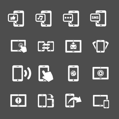 iletişim, akıllı telefon ve aygıt simgesini ayarla, vektör tablet 