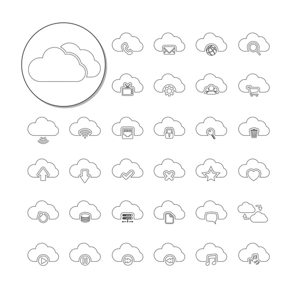 Conjunto de ícones de computação em nuvem, versão de linha, vetor eps10 — Vetor de Stock