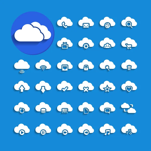 Computação em nuvem com conjunto de ícones de sombra, vetor eps10 — Vetor de Stock