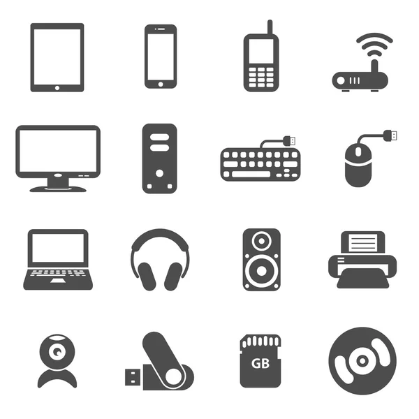 Computer components and gadget icon set, vector eps10 — Stock Vector