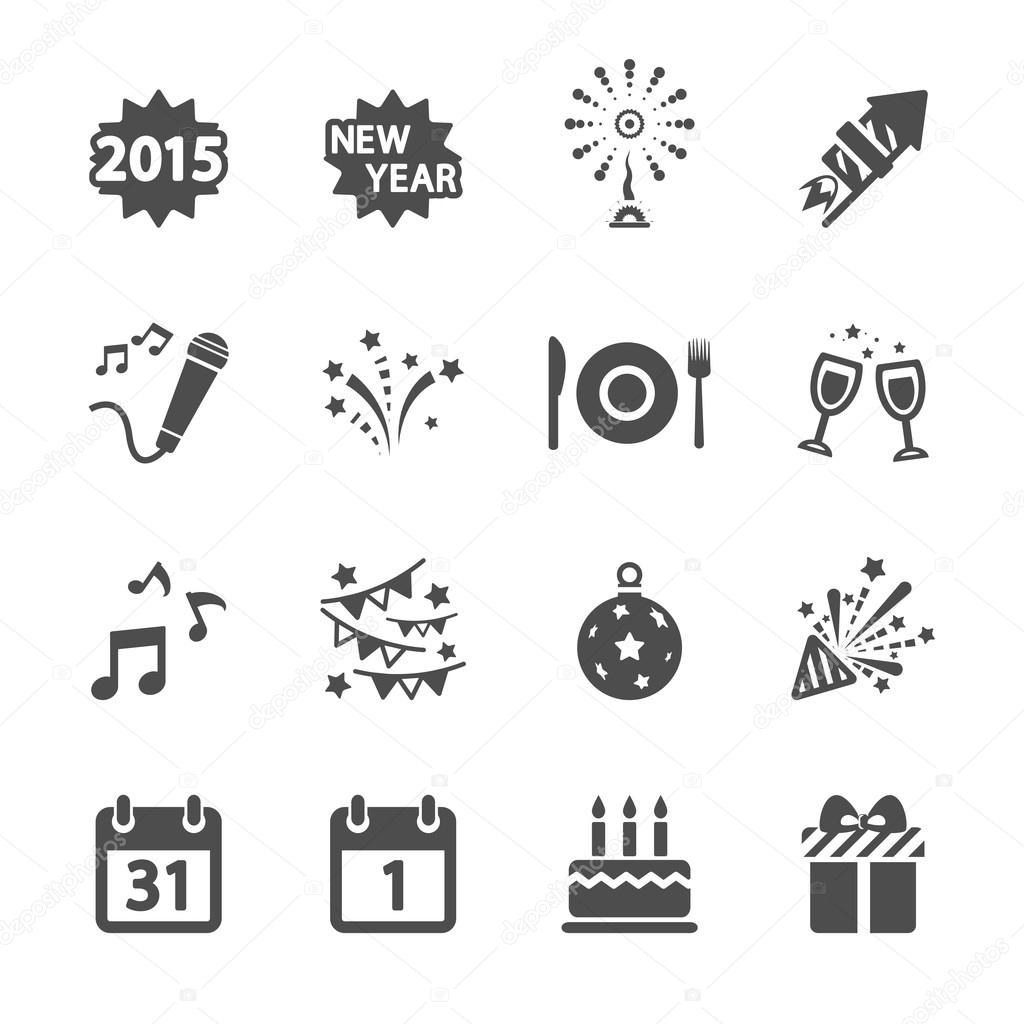 new year party icon set, vector eps10