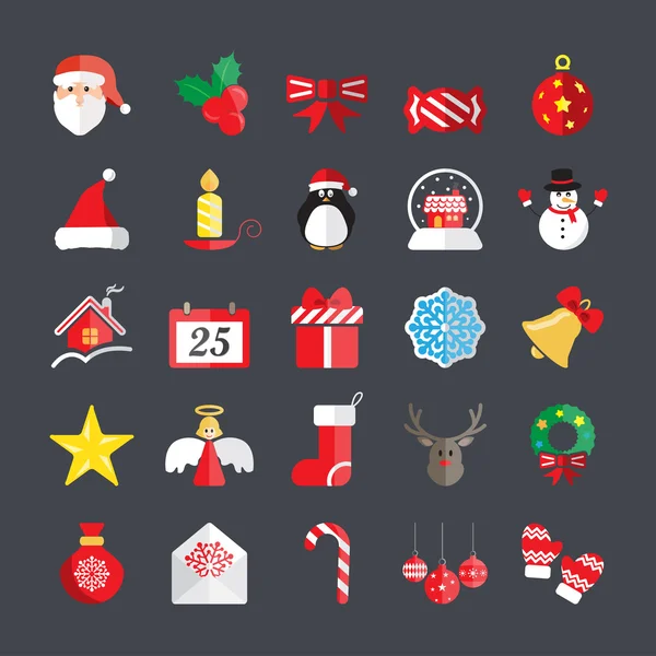 Platte Kerstmis pictogrammenset, vector eps10 — Stockvector