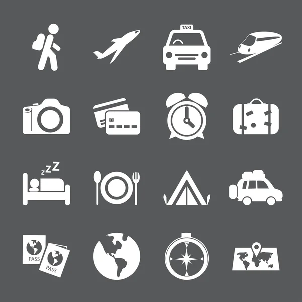 Viaje y transporte icono conjunto, vector eps10 — Vector de stock