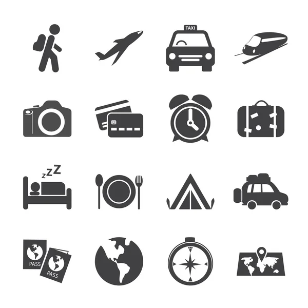 Viaje y transporte icono conjunto, vector eps10 — Vector de stock