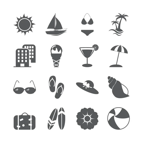 Verano playa icono conjunto, vector eps10 — Vector de stock