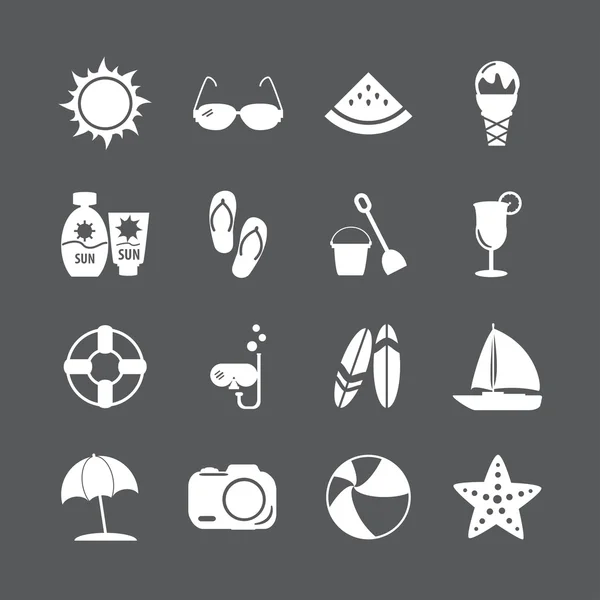 Verano playa icono conjunto, vector eps10 — Vector de stock