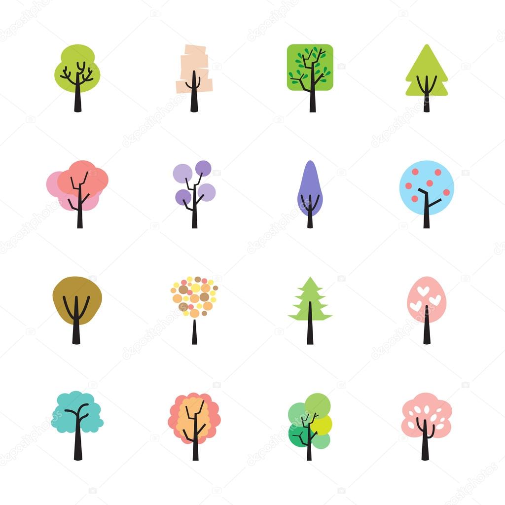 abstract colorful tree icon set, vector eps10