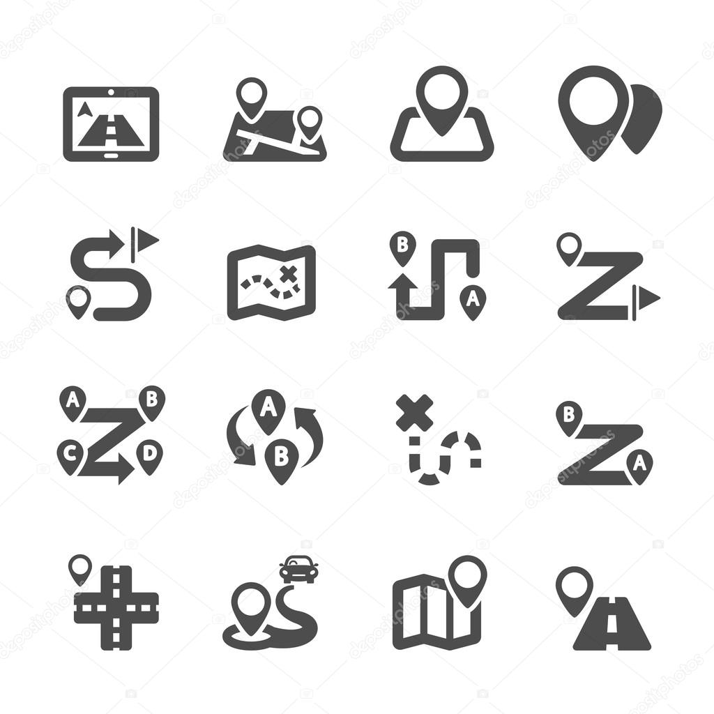 route map icon set, vector eps10
