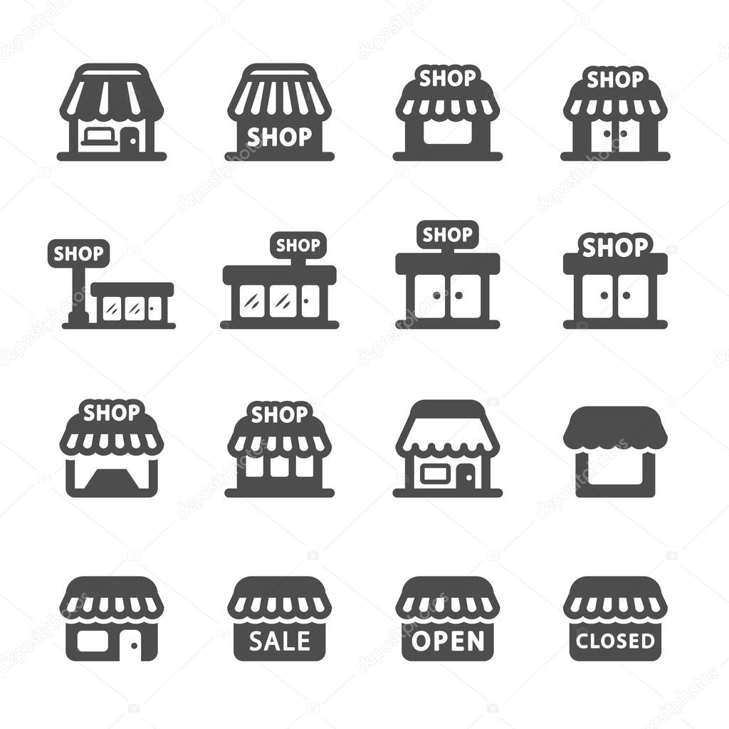 Shop building icon set, vector eps10.