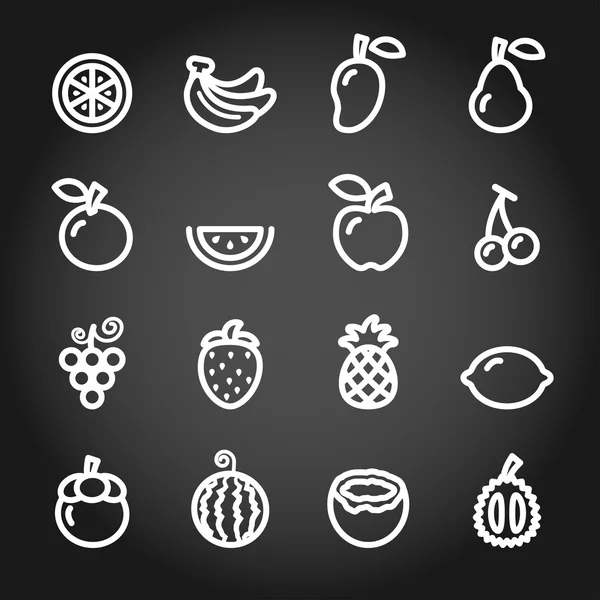 Fruit pictogram set, schoolbord versie, vector eps10 — Stockvector
