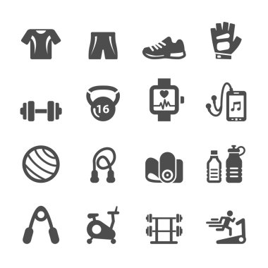 sağlıklı fitness ekipmanları simge seti, vektör eps10
