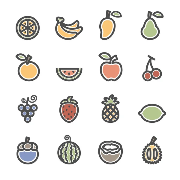 Fruit icon set, flat line version, vector eps10 — стоковый вектор