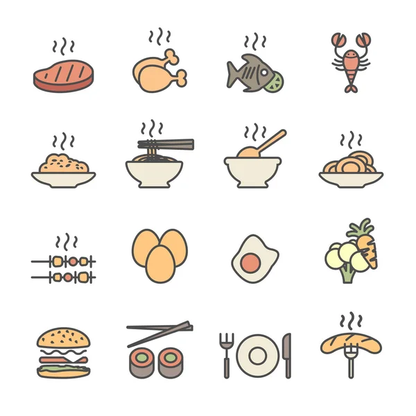 Conjunto de iconos de alimentos, versión de color de línea plana, vector eps10 — Archivo Imágenes Vectoriales