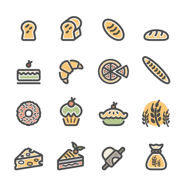 Bakery icon set, flat line color version, vector eps10 — Stock Vector