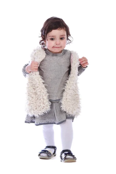 Portrait de petite fille en vêtements gris — Photo