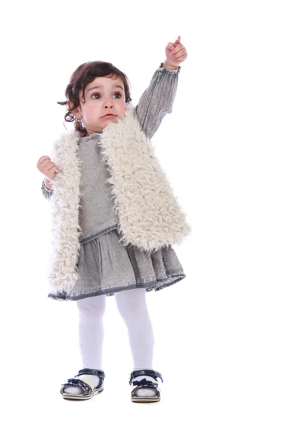 Porträt eines kleinen Mädchens in grauer Kleidung — Stockfoto
