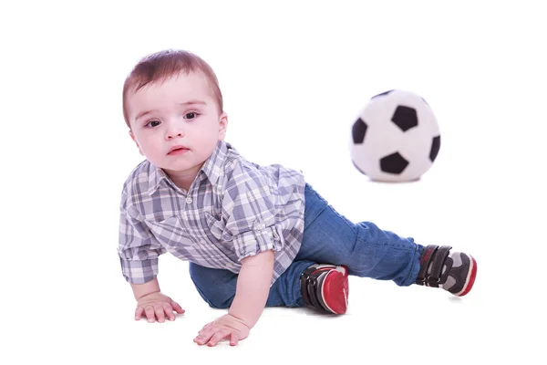 Portrait of small boy in blue trousers — Stock Photo, Image