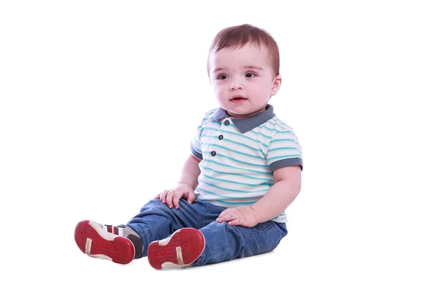 Retrato de niño pequeño en pantalones azules —  Fotos de Stock