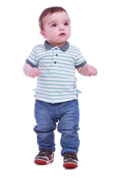 Retrato de niño pequeño en pantalones azules —  Fotos de Stock