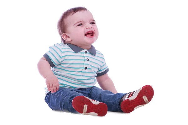 Portrait of small boy in blue trousers — Stock Photo, Image