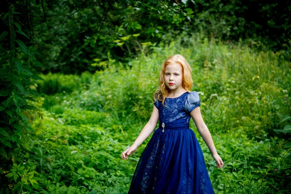 Portret van mooie meisje in de blauwe jurk — Stockfoto