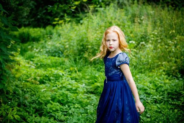 Portrait of beautiful little girl in the blue dress — Stock Photo, Image