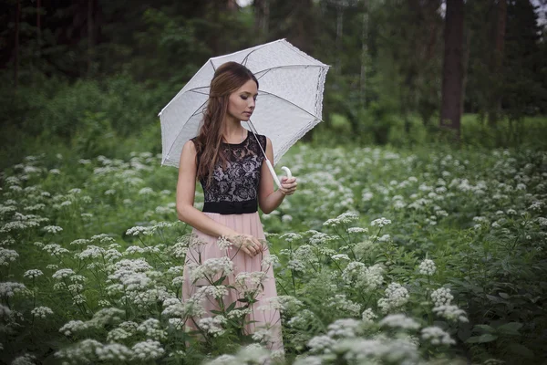 Portrait of beautiful girl with umbrella — Stock Photo, Image