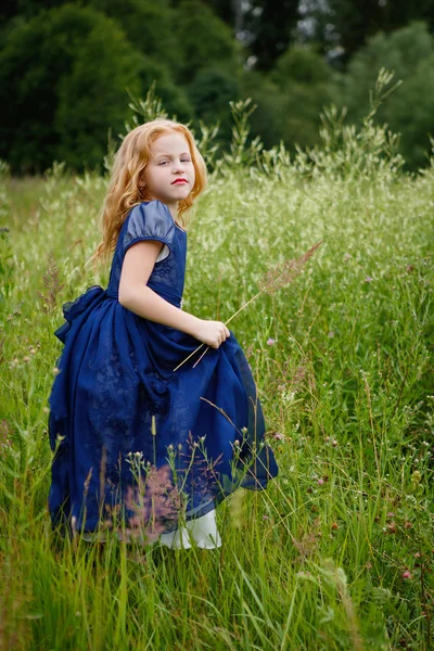 Retrato de hermosa niña en el vestido azul —  Fotos de Stock