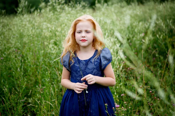 Retrato de hermosa niña en el vestido azul —  Fotos de Stock