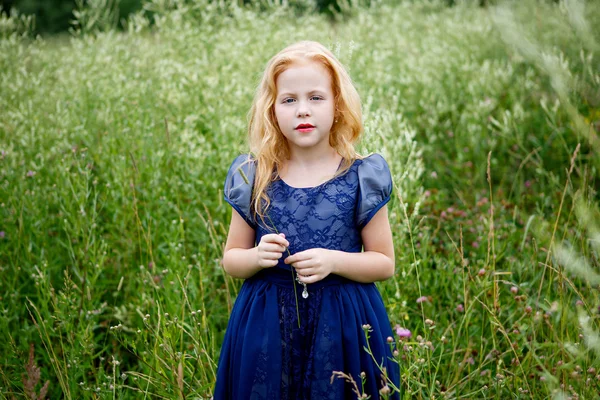 Πορτρέτο του όμορφο κοριτσάκι στο μπλε φόρεμα — Φωτογραφία Αρχείου