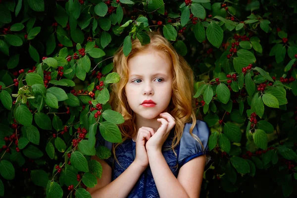 Portrét krásné malé dívky v modrých šatech — Stock fotografie