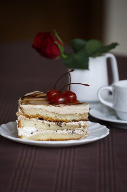 Bir dilim pasta çay ile portresi