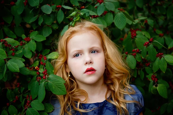 Portret van mooi meisje in een blauwe jurk — Stockfoto